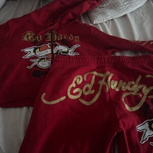 Ed Hardy Red and Gold Track Pants & Joggers